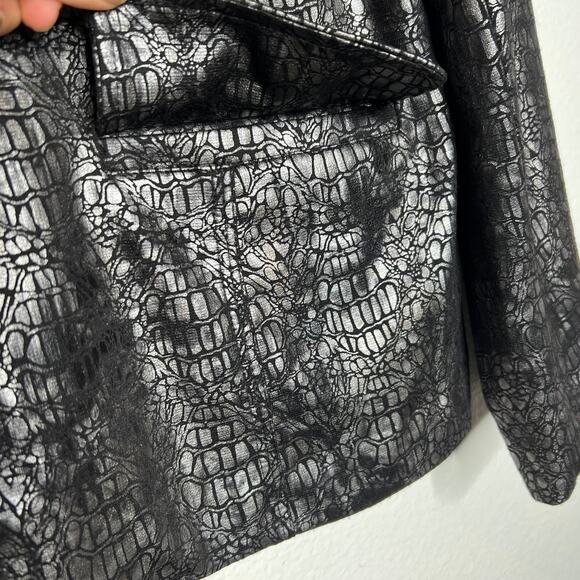 ALFRED DUNNER Petite Metallic Snakeskin Full Zip Up Jacket Black Silver Size 12P - Picture 7 of 9
